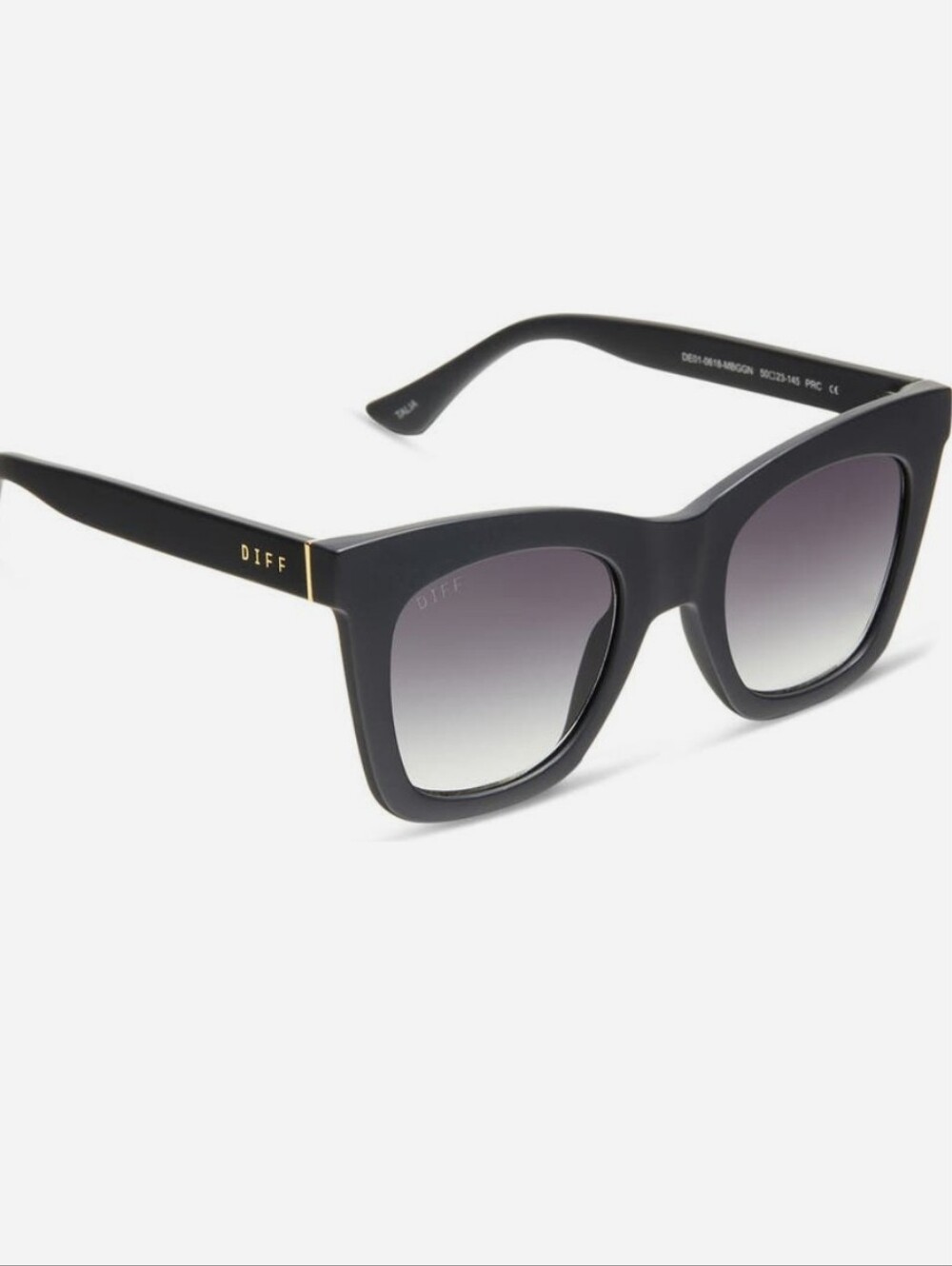Diff Talia Black Oversized Square Sunglasses with Gradient Lenses